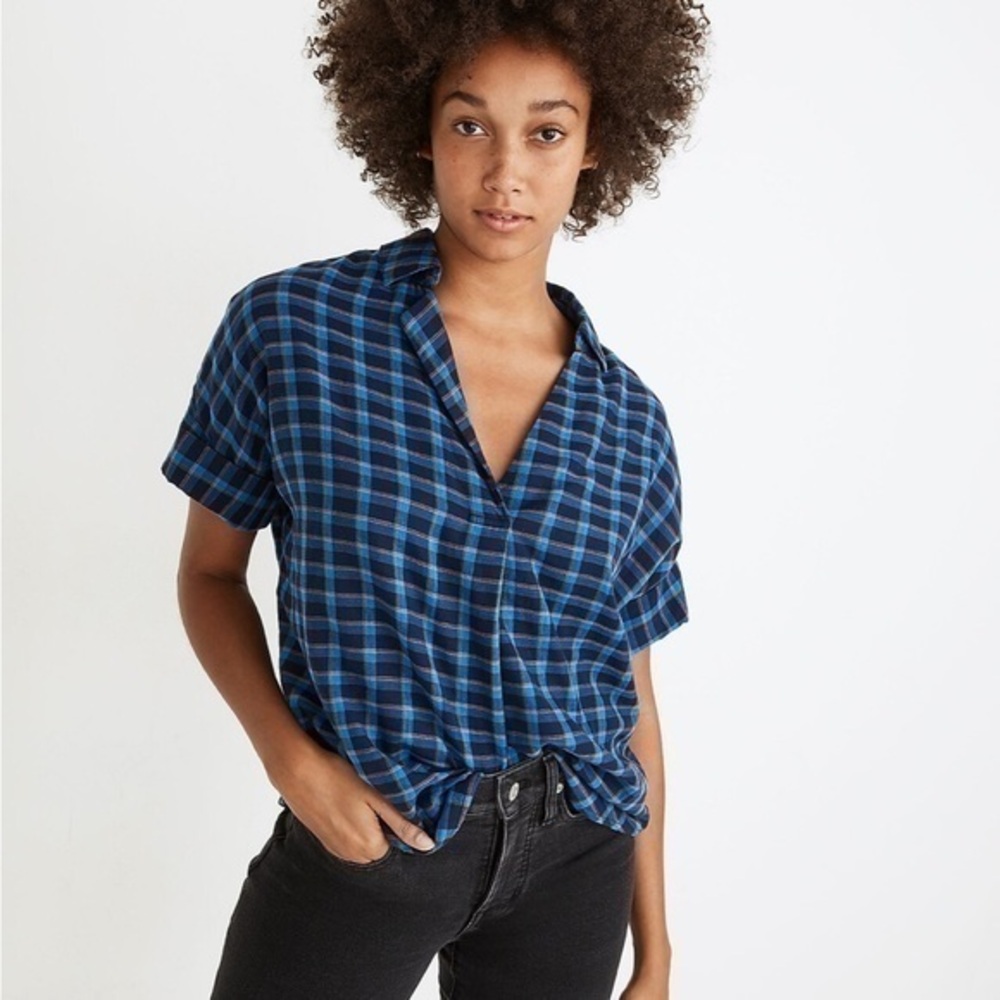 NWT Madewell Double-Faced Park Popover Shirt Plaid Size Small